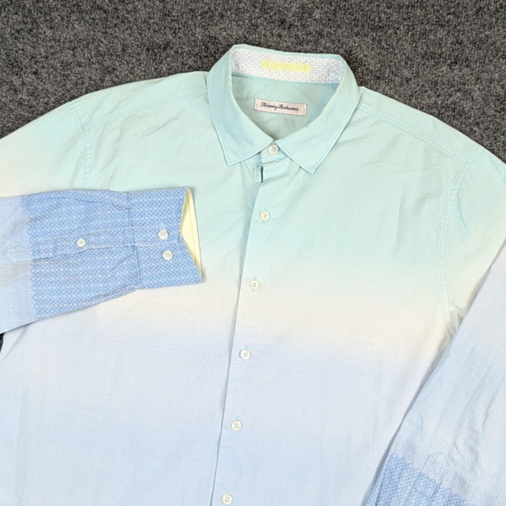 Tommy Bahama Mens Medium Ombre Casual Cotton Silk Button Down Shirt Blue Green - Picture 1 of 13
